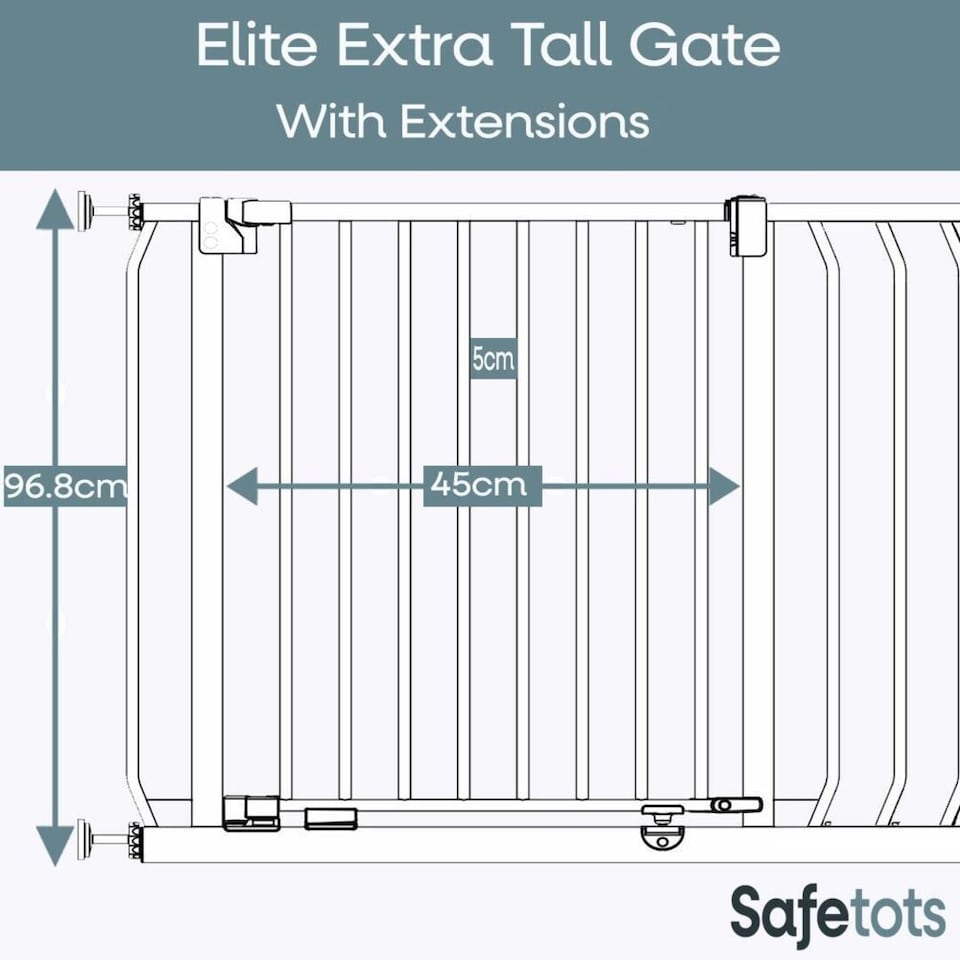 image 1 of Safetots Extra Tall Elite Safety Gate, 80cm - 89cm, Matt White, Extra Tall 96.8cm in Height, Pressure Fit Stair Gate, Baby Gate for Doors Hallways and Spaces, Safety Barrier, Easy Installation