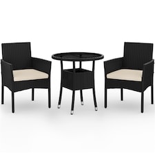 Yaheetech 3-Piece Rattan Furniture Set, Woven PE Rattan Chairs & 1 Tempered-Glass Side Table-Black&Beige | Multi | Black/Beige