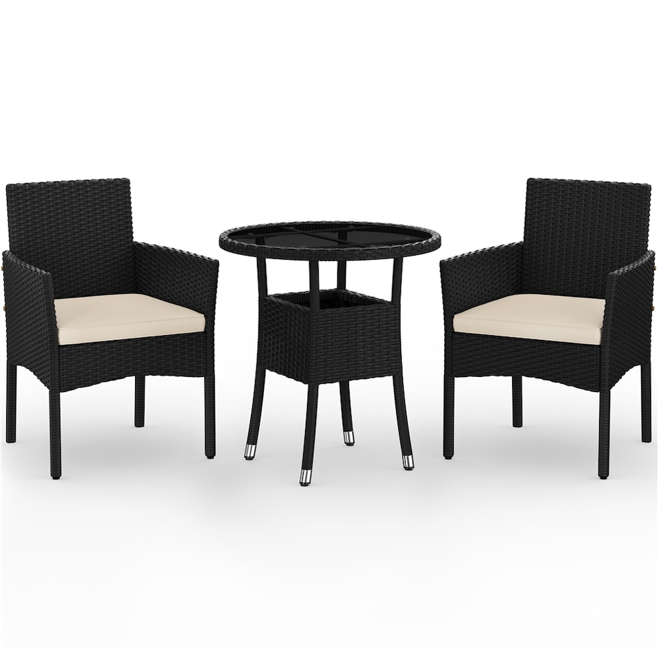 image 1 of Yaheetech 3-Piece Rattan Furniture Set, Woven PE Rattan Chairs & 1 Tempered-Glass Side Table-Black&Beige | Multi | Black/Beige