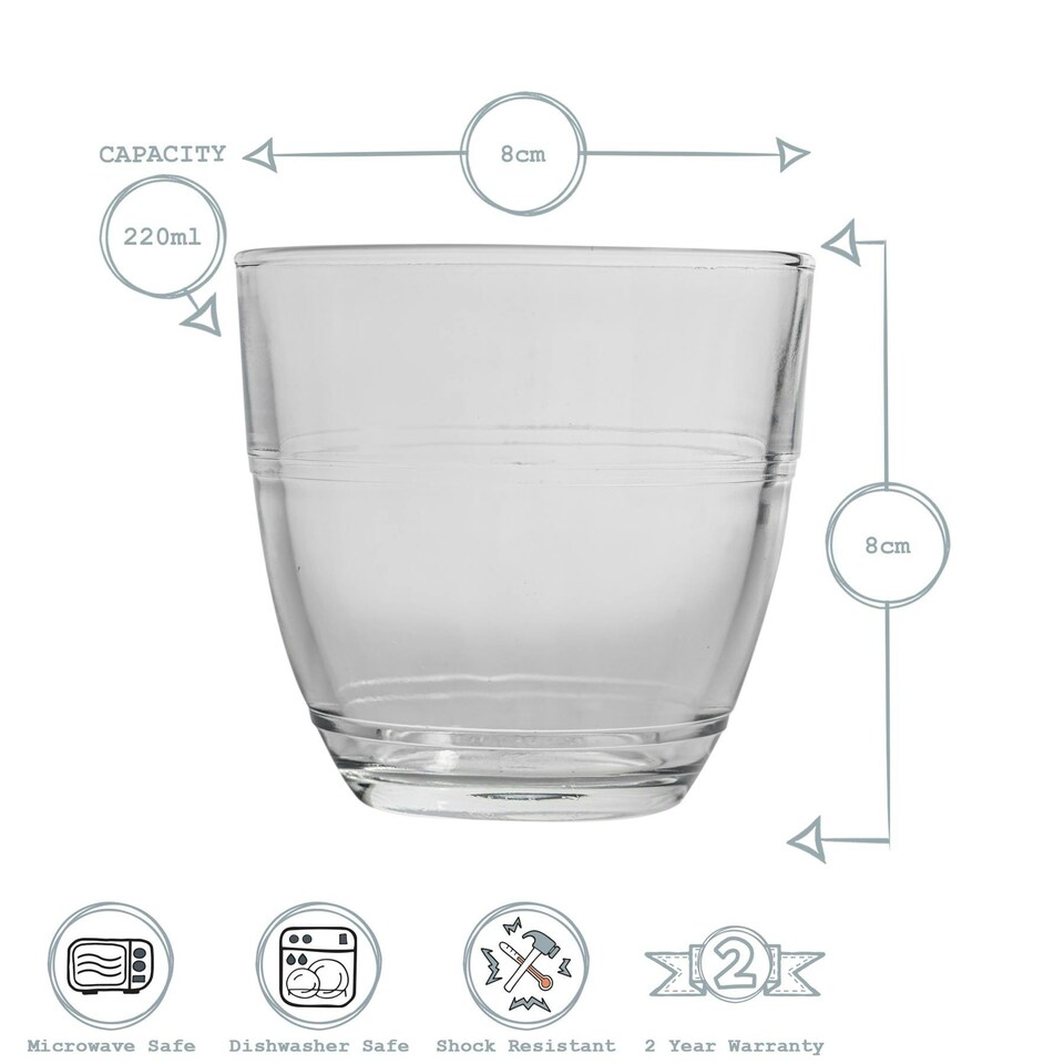 image 1 of Duralex Gigogne Glass Tumblers - 220ml Drinking Glasses for Water, Juice - Pack of 6 Clear