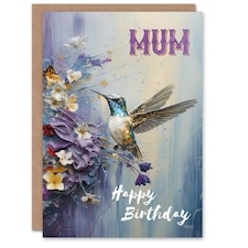 Hummingbird Flowers Painting For Mum Birthday Card