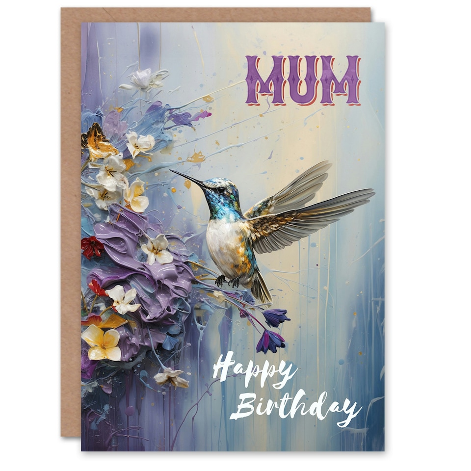 image 1 of Hummingbird Flowers Painting For Mum Birthday Card