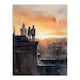 image 3 of Rooftop Romance Watercolour Orange Couple Black Framed Wall Art Print A4