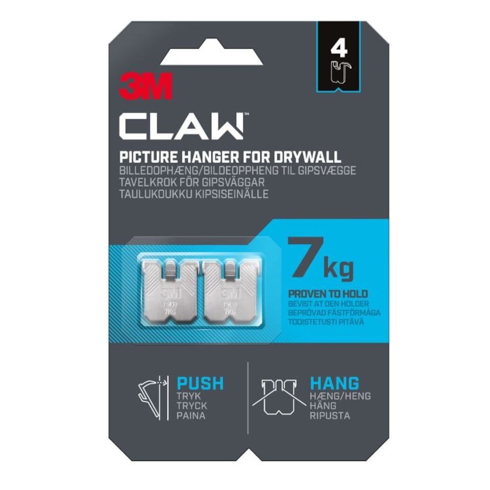 image 1 of 3M CLAW Drywall Picture Hanger 4 Pack, 7kg Capacity