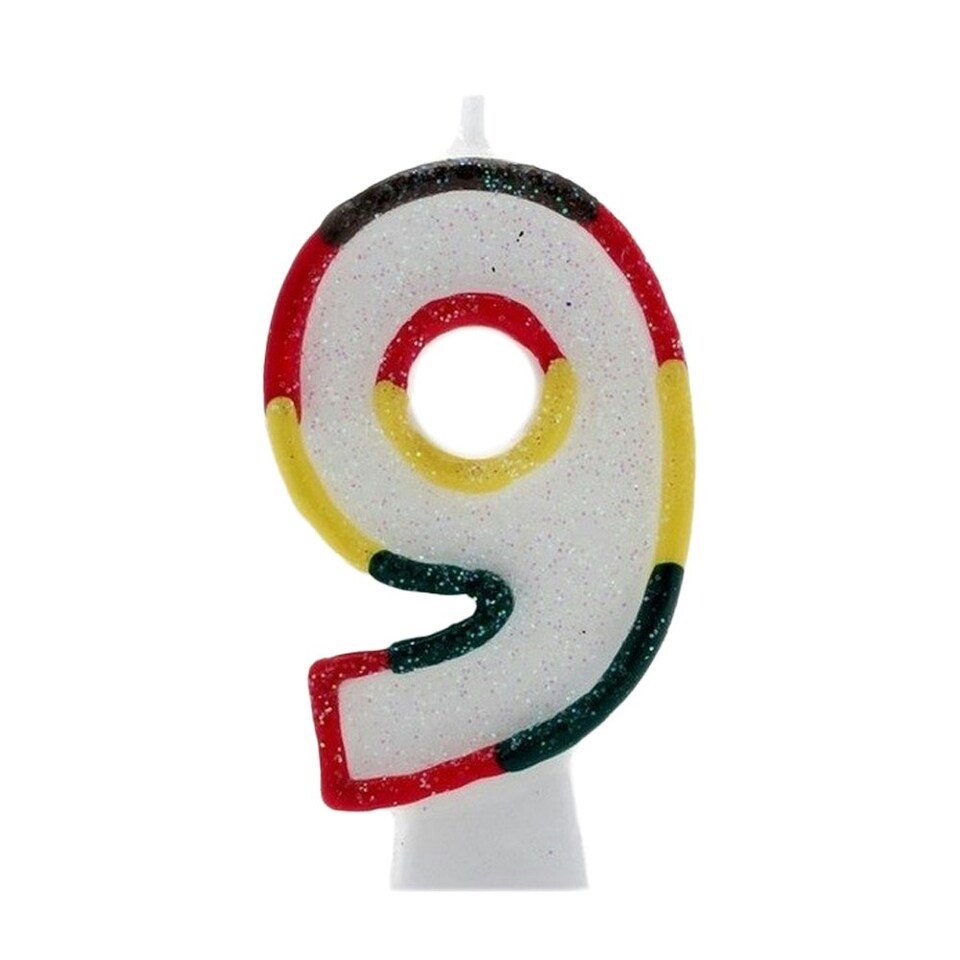 Kaleidoscope Glitter Double Sided 9th Birthday Candle - White/Multicoloured - One Size