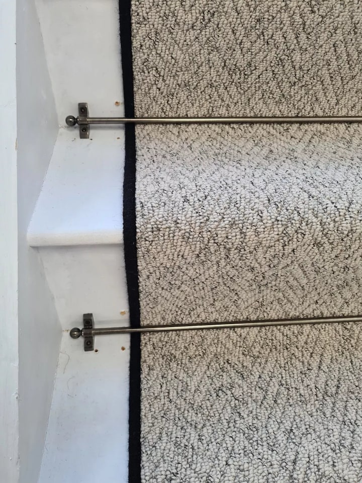 image 1 of Herringbone Mirage Grey Stair Runner with 100 % Wool Edge