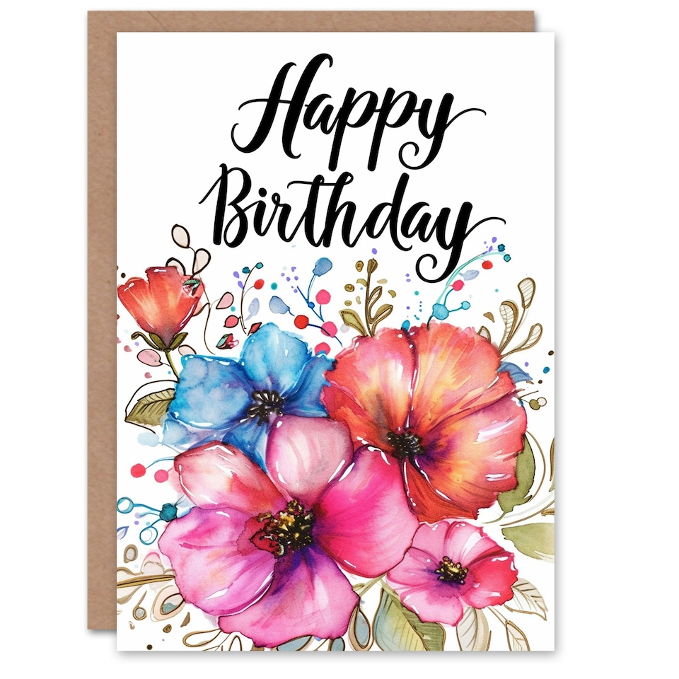 image 1 of Floral Watercolour Flower Bouquet Woman Her Birthday Card