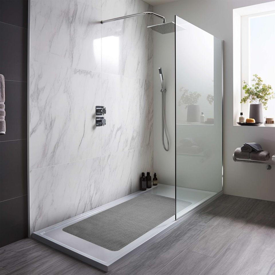 image 1 of Nicoman Reversible Dual-Colour PVC Shower Mat - 90cm x 60cm | Grey | Grey/Brown | Rectangular 90x60cm