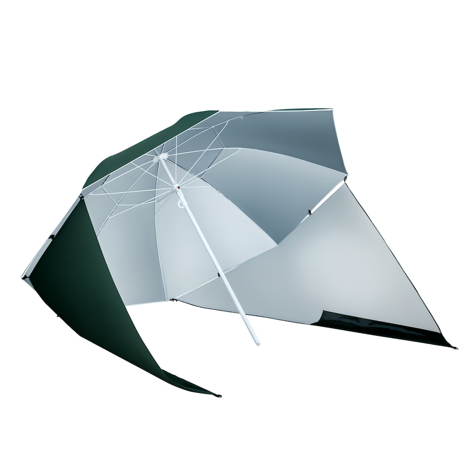 image 1 of Outsunny 2m Beach Umbrella Sun Shelter 2 in 1 Umbrella UV Protection Steel Green