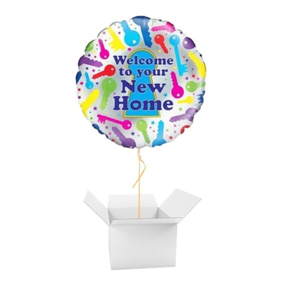 Welcome to Your New Home Round Foil Helium Balloon - Inflated Balloon in a Box