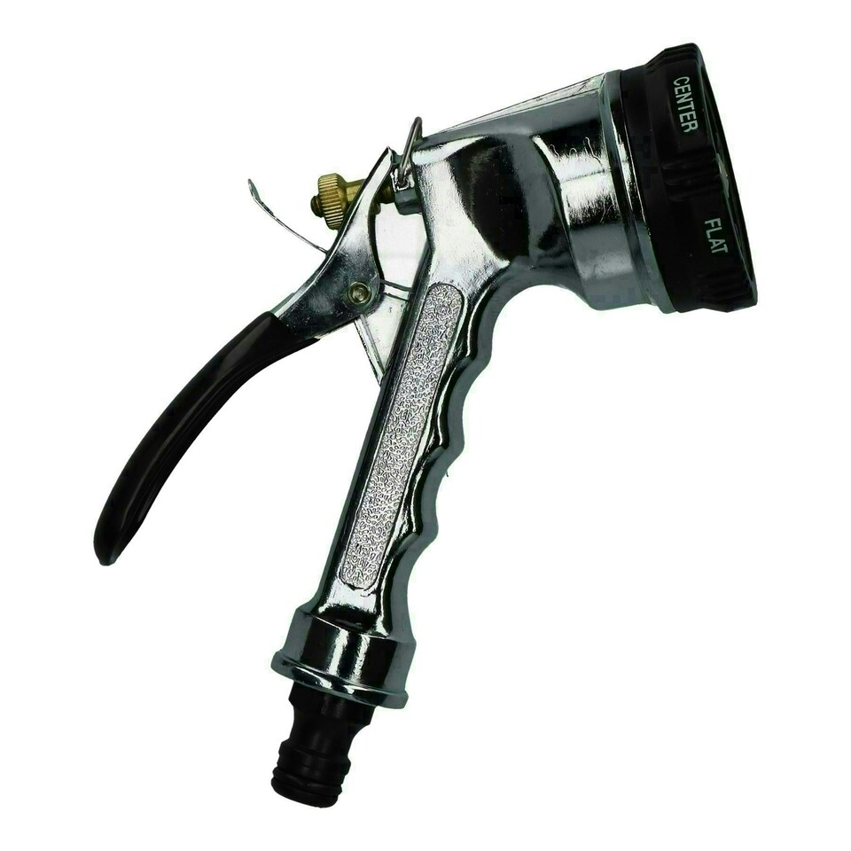 image 1 of Metal Hose Pipe Watering Spray Gun Nozzle 6 Function Rubber Non-Slip Grip
