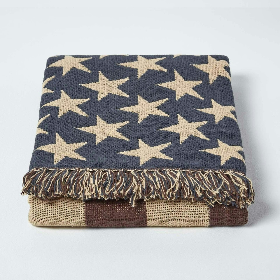 image 1 of Homescapes Cotton USA Flag Throw - 125 x 150 cm
