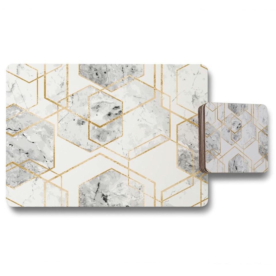 geometric marble pattern with gold glitter (Placemat & Coaster Set)