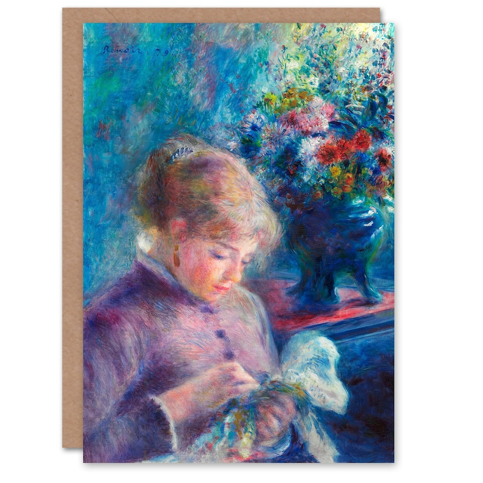 image 1 of Pierre Auguste Renoir Art Card Young Woman Sewing