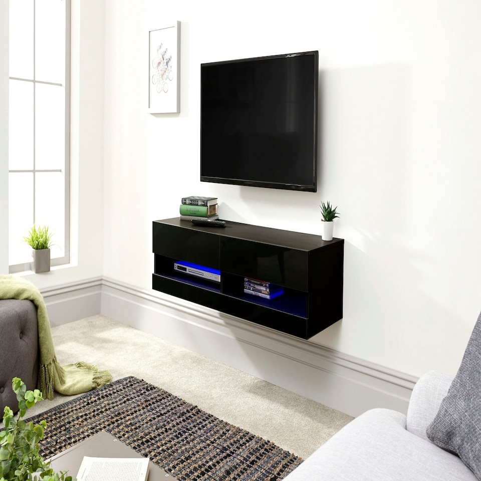 image 1 of GFW Galicia 120cm Wall TV Unit with LED - Black