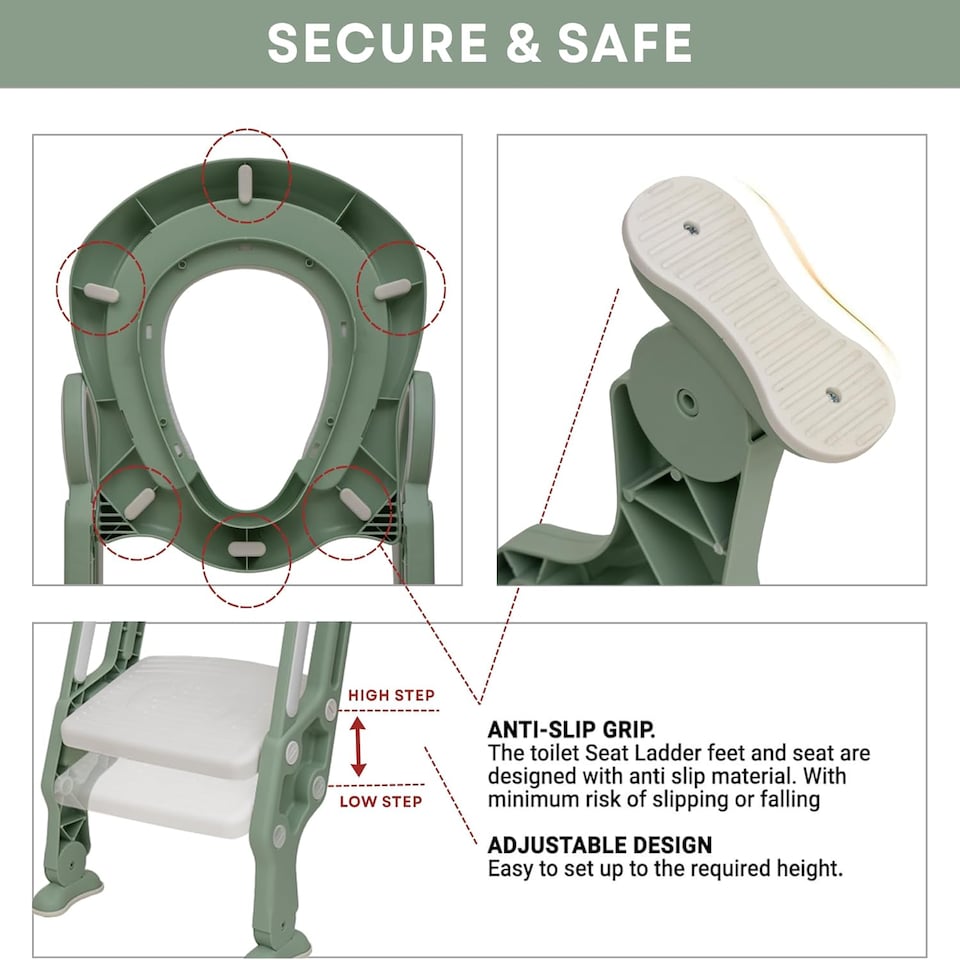 image 1 of Straame Toddler Toilet Ladder Seat- Portable Children Potty Training Chair (Green - White)