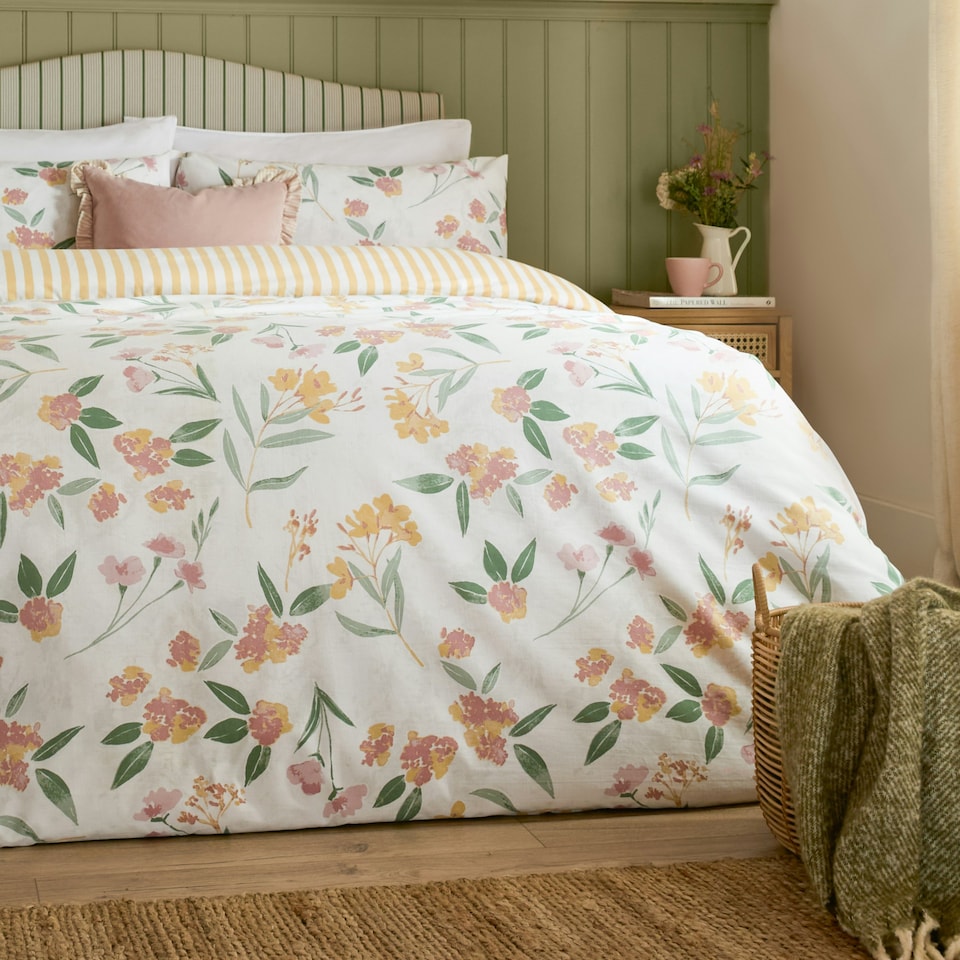 image 1 of Wylder Betsie Printed Reversible Super King Duvet Cover Set | Yellow | Super King | 1