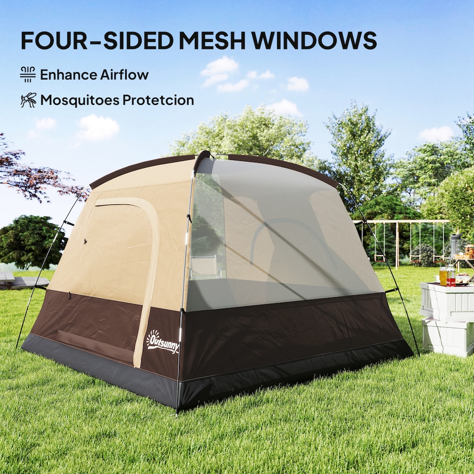 image 1 of Outsunny 3-4 Person Camping Tent, Easy Set Up, Waterproof Dome Tent, Brown