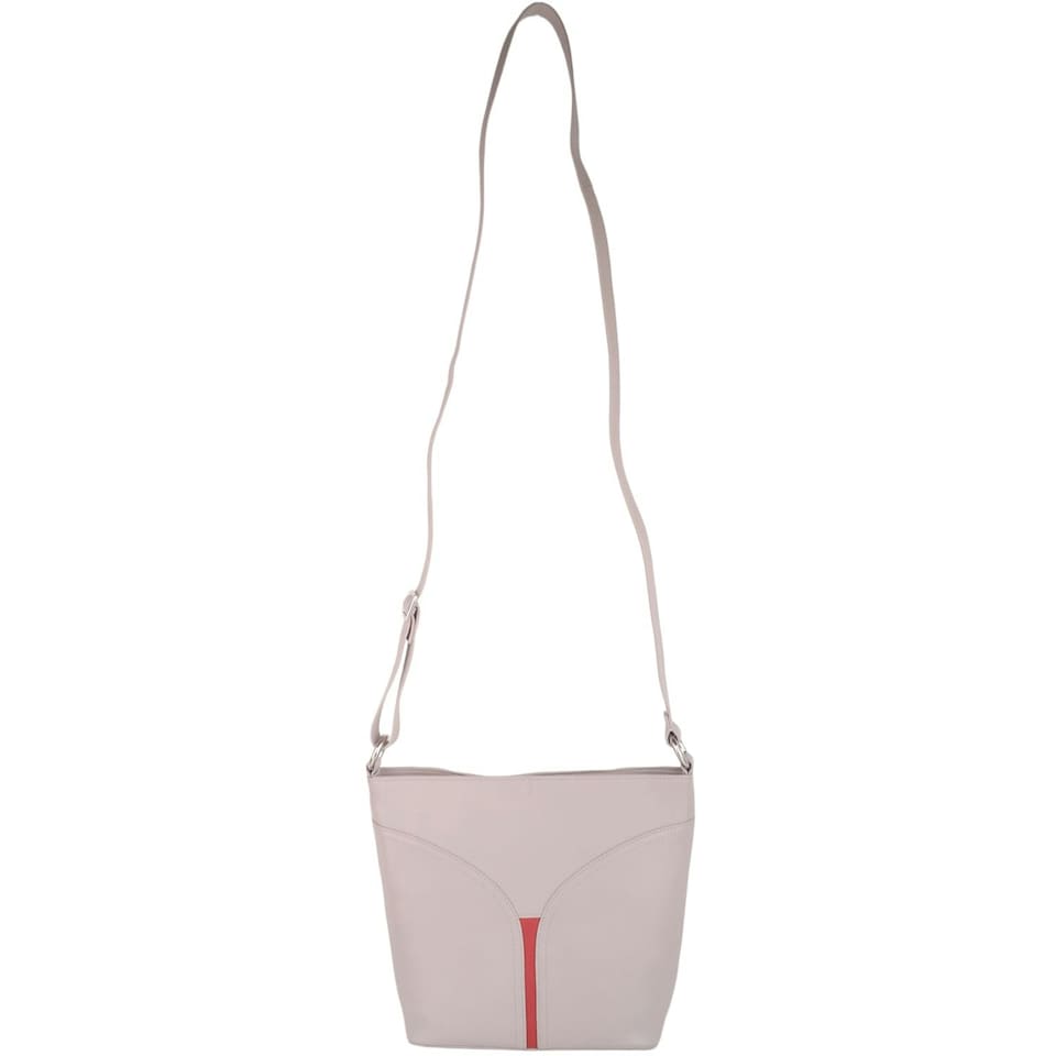 image 1 of Soft Genuine Leather Cross Body Shoulder Bag, Contrast Colour Panel White | Ivory