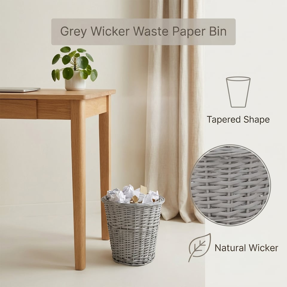 image 1 of Wickerfield 9L Round Wicker Waste Paper Basket Bin for Home Office and Bedroom