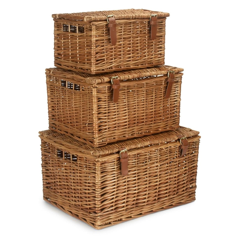image 1 of Set of 3 Light Steamed Windsor Wicker Basket | Brown | Brown
