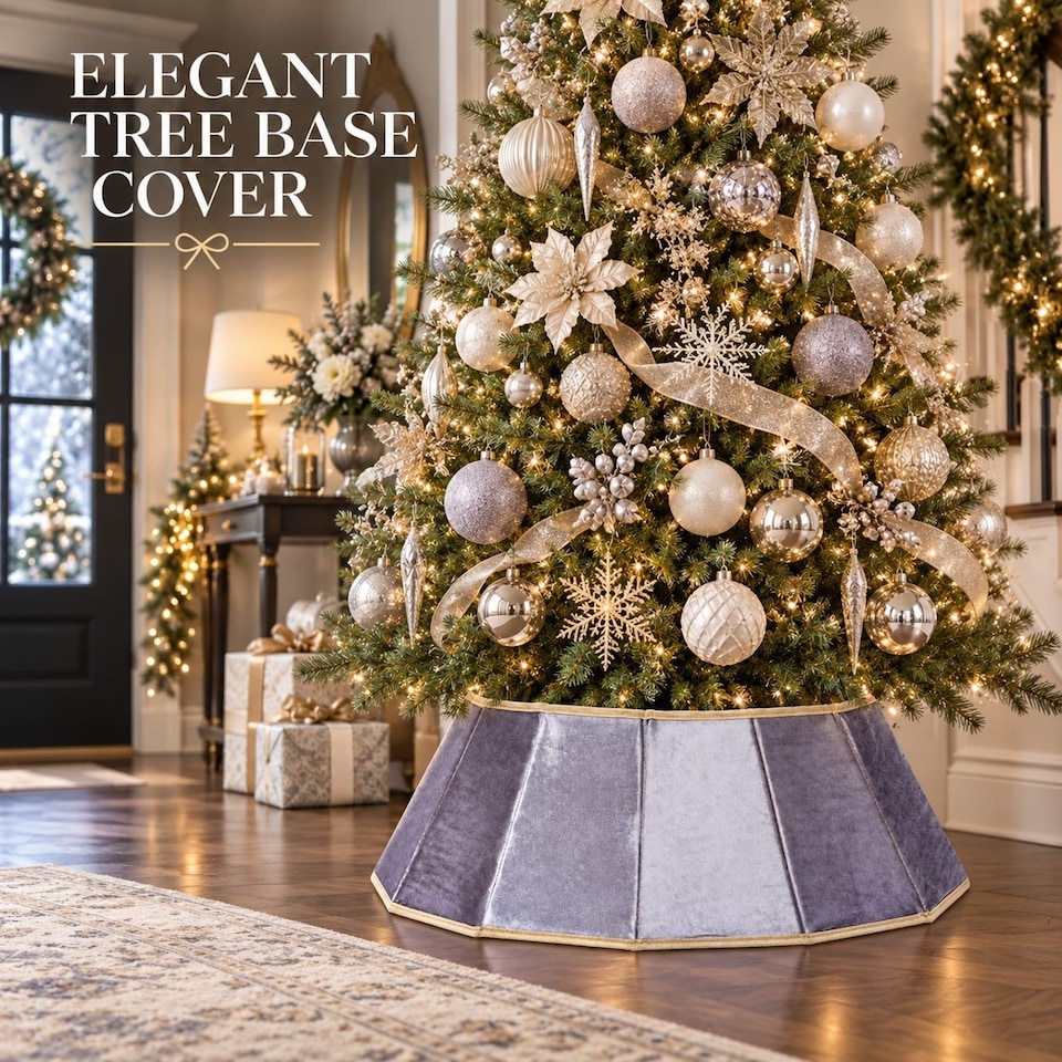 image 1 of 26.8 Inch Silver Diamond Shape Christmas Tree Collar Velvet Foldable Stand Cover