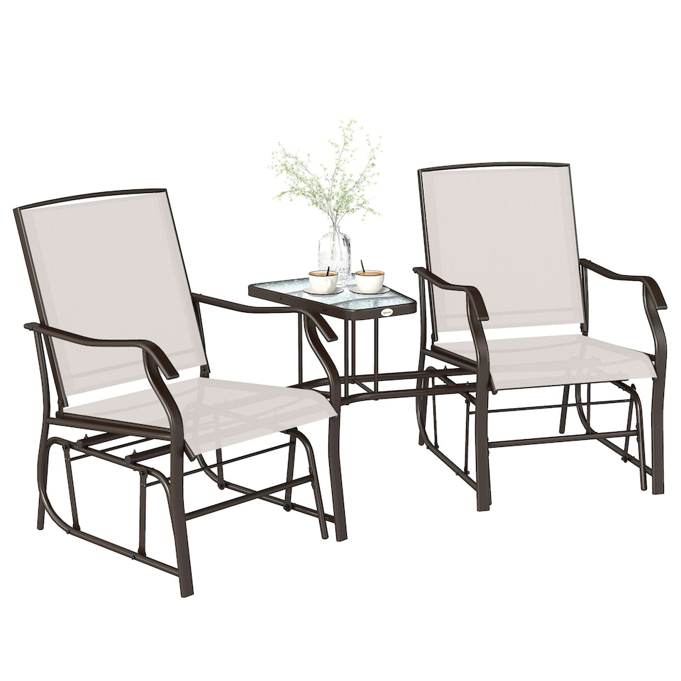 image 1 of Outsunny Double Glider Companion Rocking Chairs Loveseat Garden Table Beige