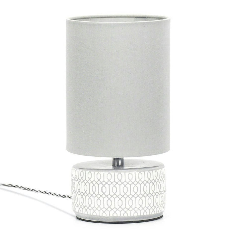 image 1 of ValueLights Kaia Grey and White Etched Ceramic Table Lamp with a Fabric Lampshade Bedside Light - Bulb Included