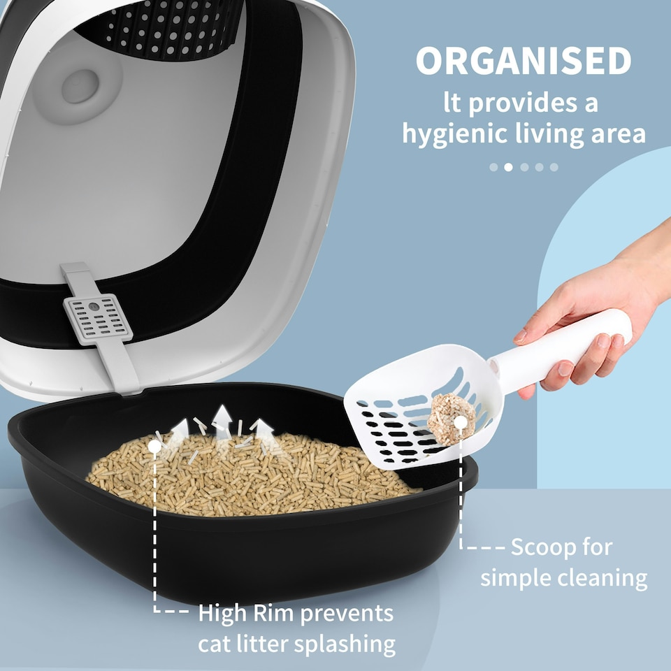 image 1 of PawHut Foldable Cat Litter Tray Hooded Cat Litter Box w/ High Side, Black