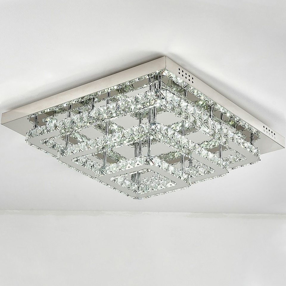 image 1 of Living and Home Square Large-size Glamourous Crystal LED Ceiling Light, 70cm W x 70cm Dx 18cmH
