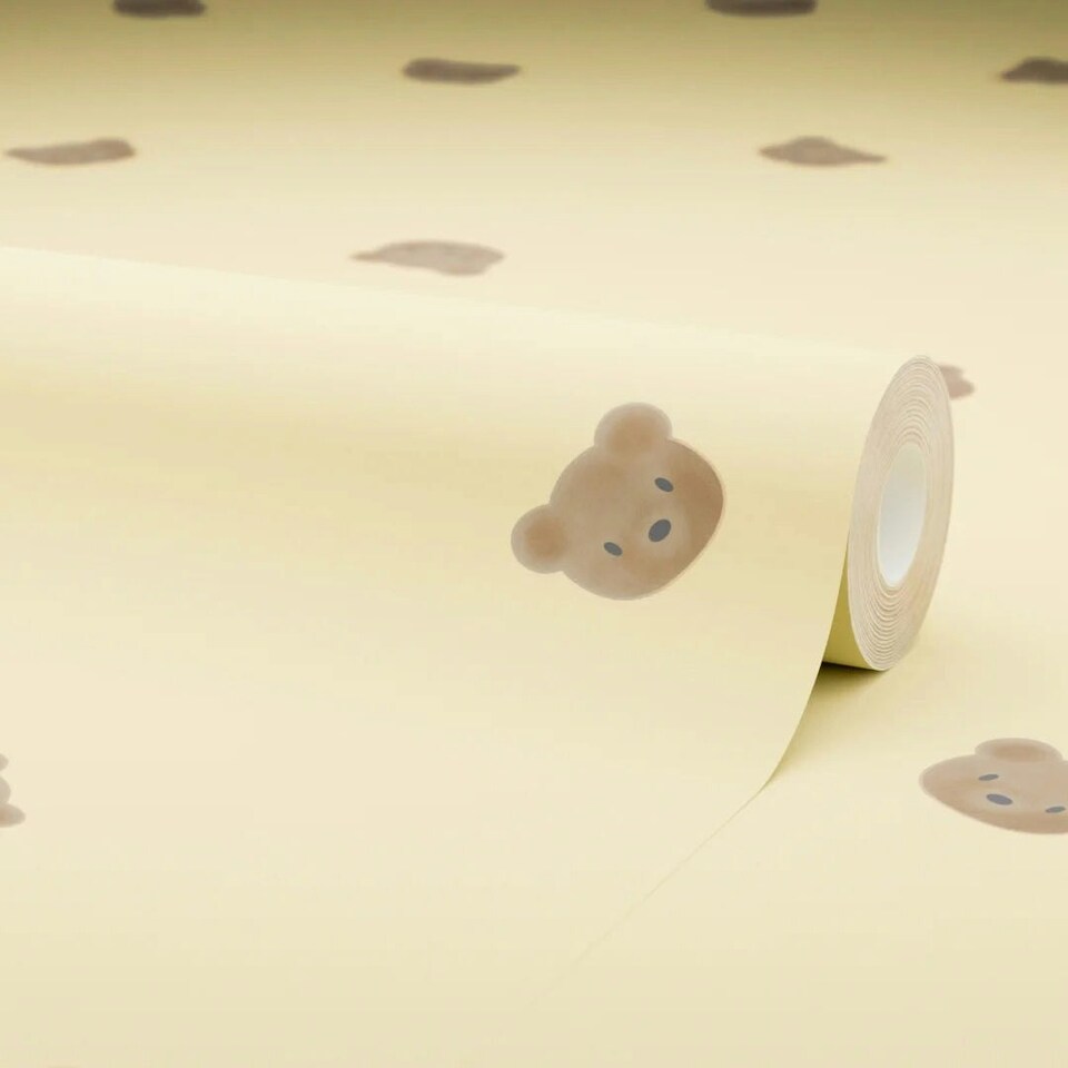 image 1 of Cozy Bear Wallpaper in Lemon Yellow Multi