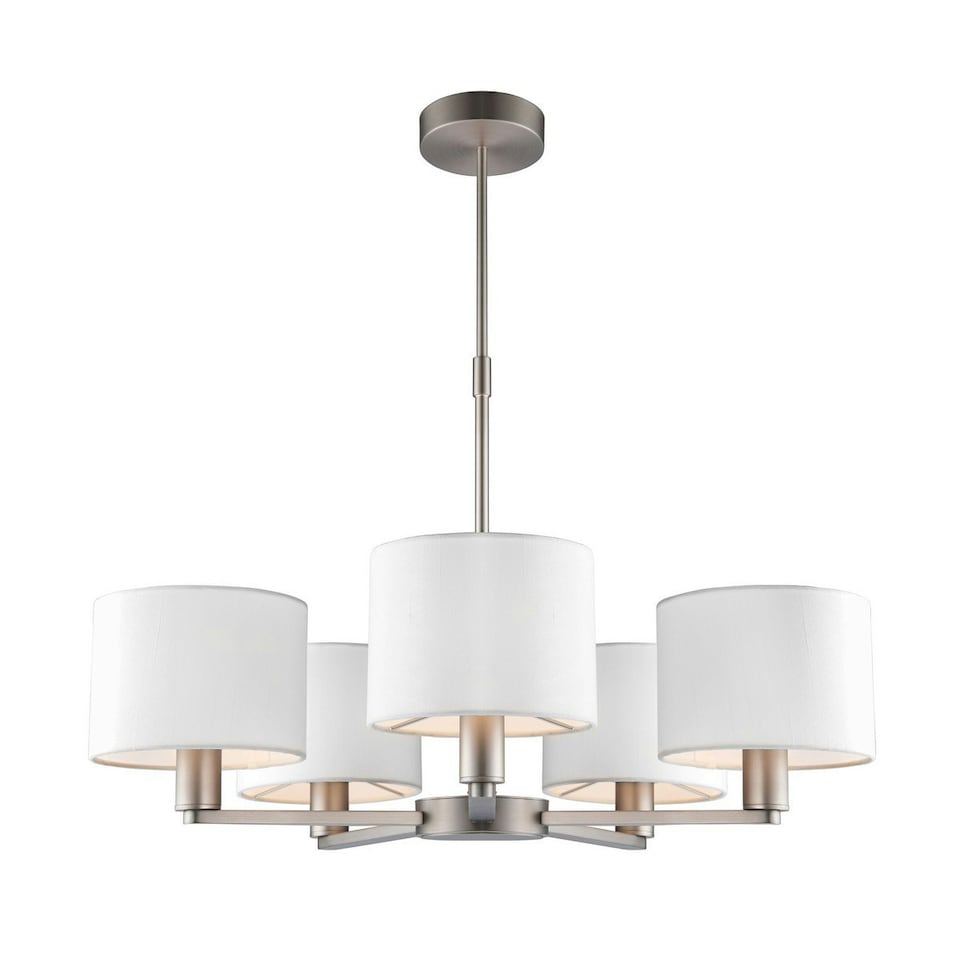 image 1 of Daley 5 Light Multi Arm Ceiling Pendant Matt Nickel, Vintage White Silk Effect, E14