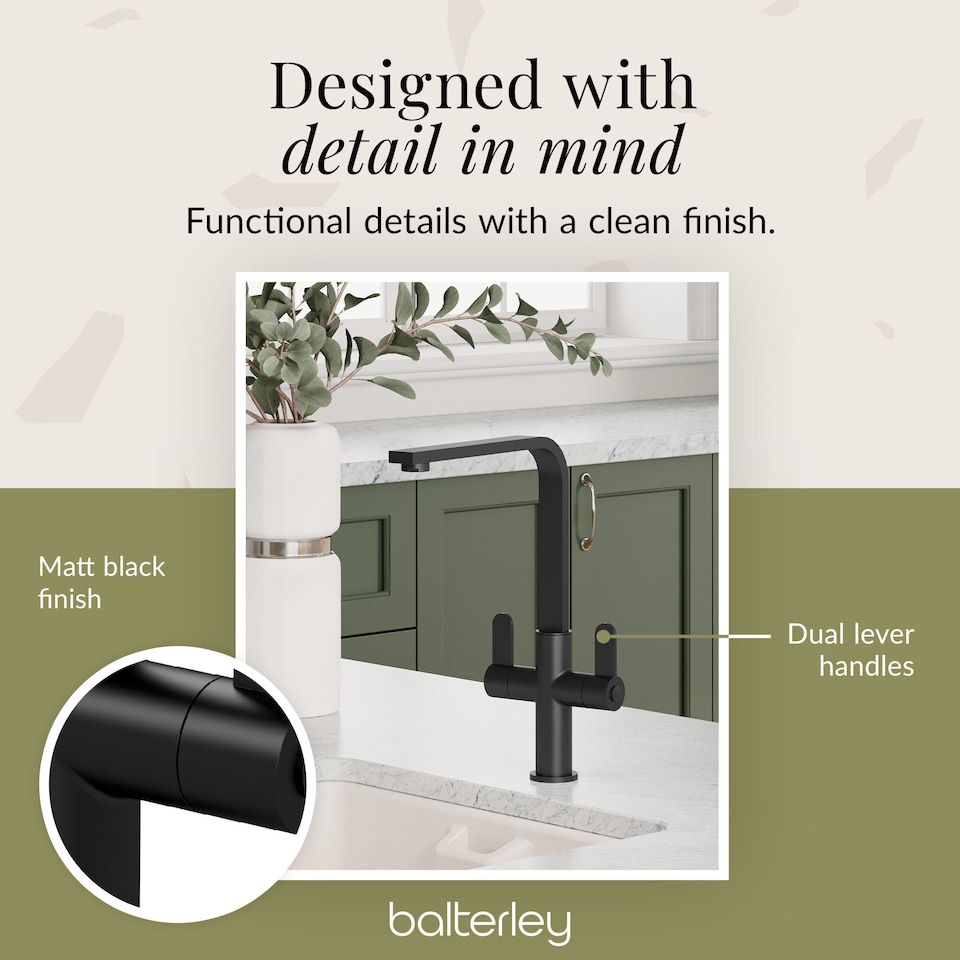 image 1 of Chara Kitchen Sink Mono Mixer Tap - Matt Black Dual Lever Handle | Black | Matt Black | 1