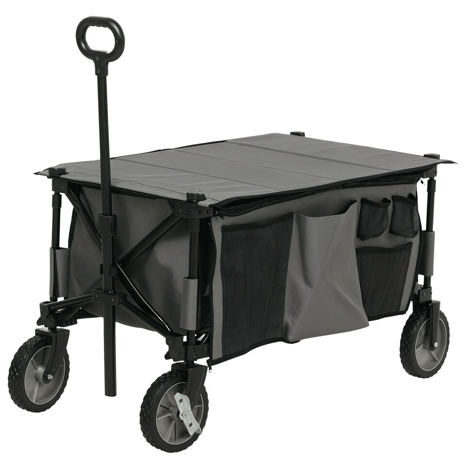 image 1 of Outsunny Folding Wagon Garden Cart Collapsible Camping Trolley for Outdoor