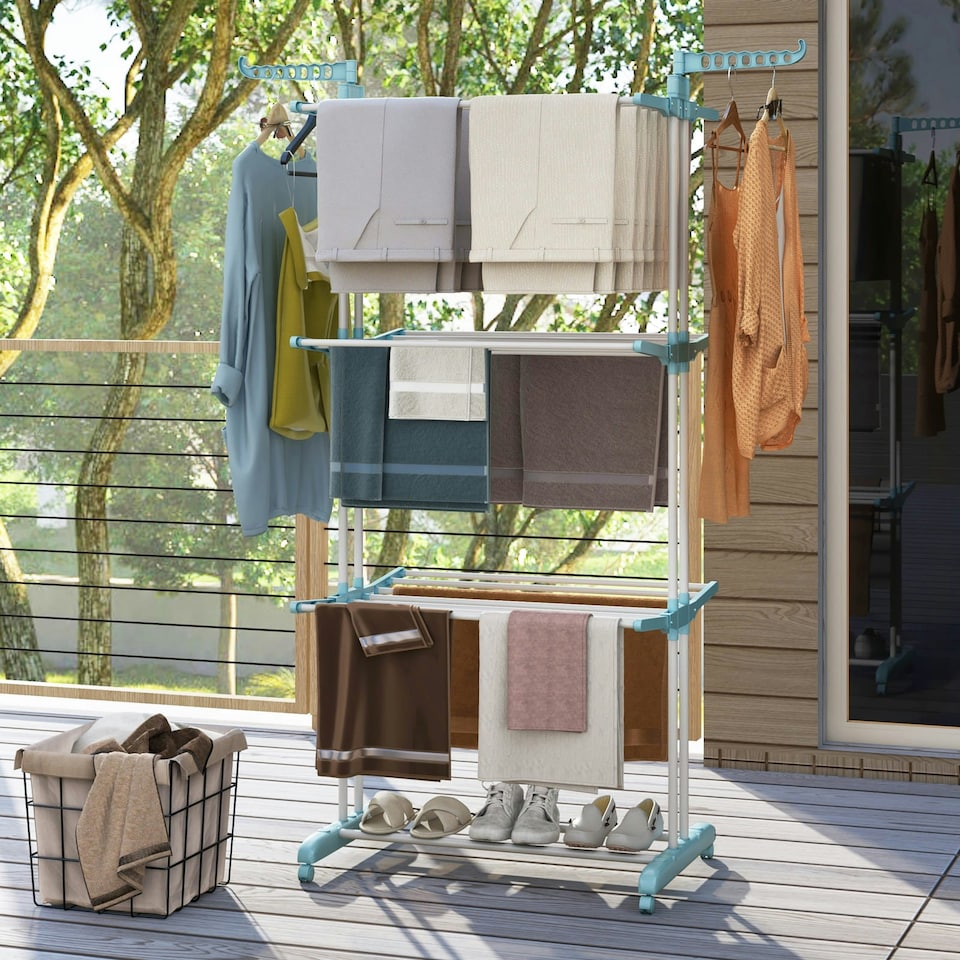image 1 of COSTWAY 4-Tier Collapsible Laundry Rack Foldable Drying Rack Navy