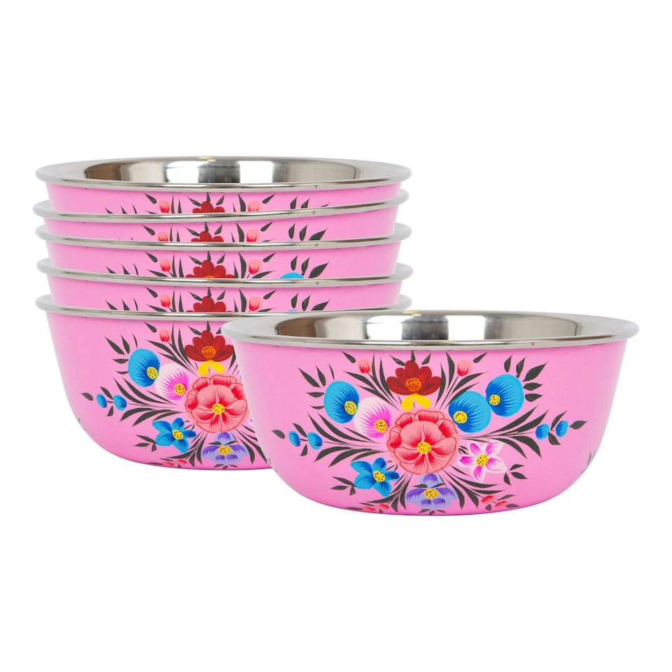 image 1 of BillyCan Hand-Painted Picnic Snack Bowls - 14.5cm - Raspberry Pansy - Pack of 6 Purple