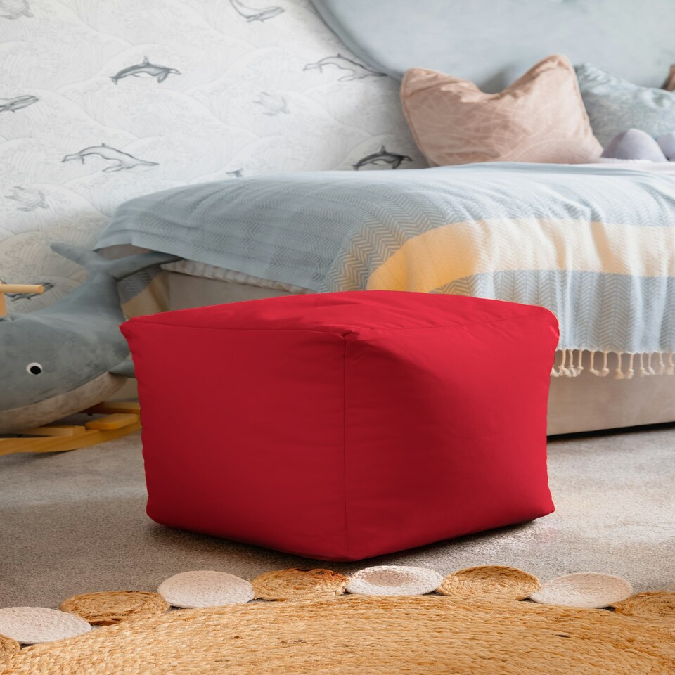 image 1 of Waterproof Cube Indoor Outdoor Bean Bag Foot Stool Pouffe Red