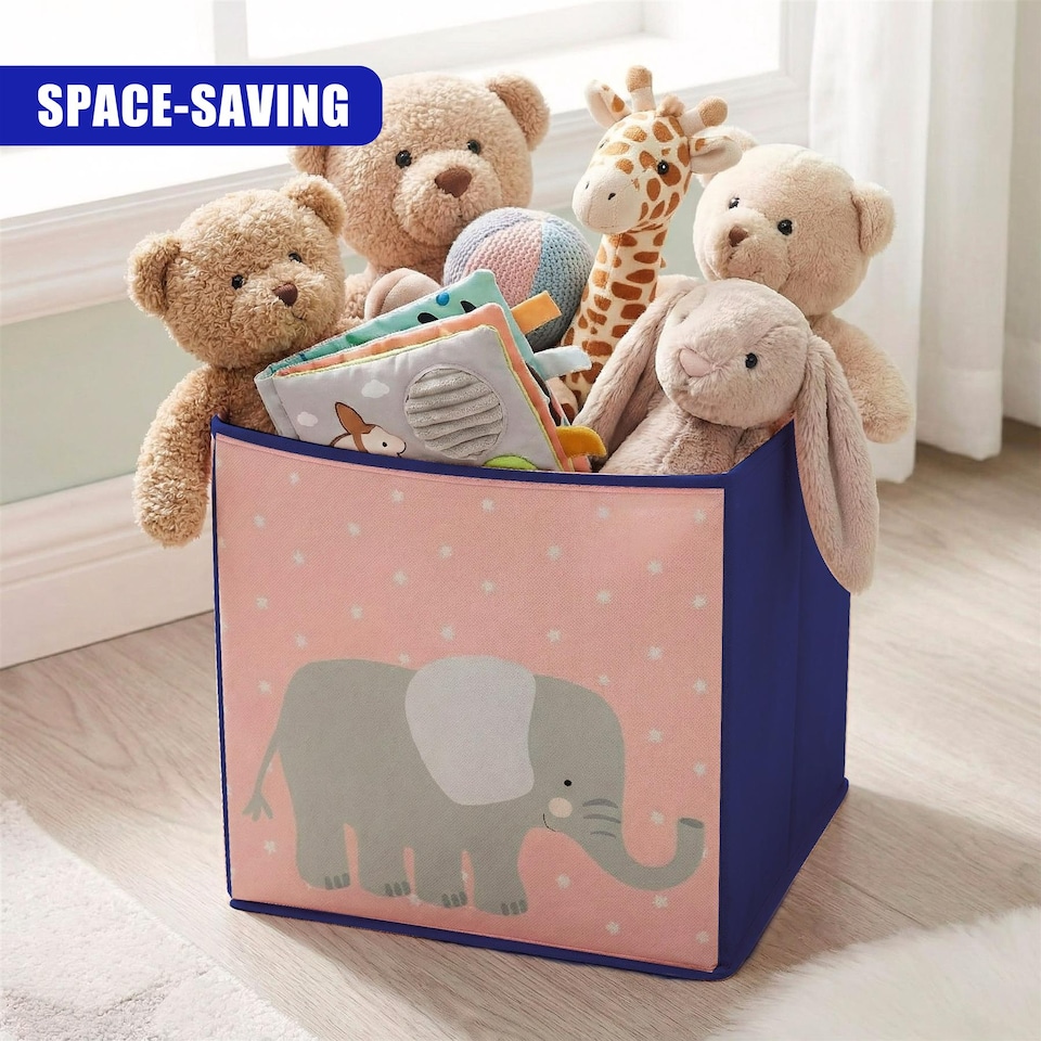 image 1 of The Magic Toy Shop Set Of 4 Animal Storage Boxes Foldable Blue Cubes