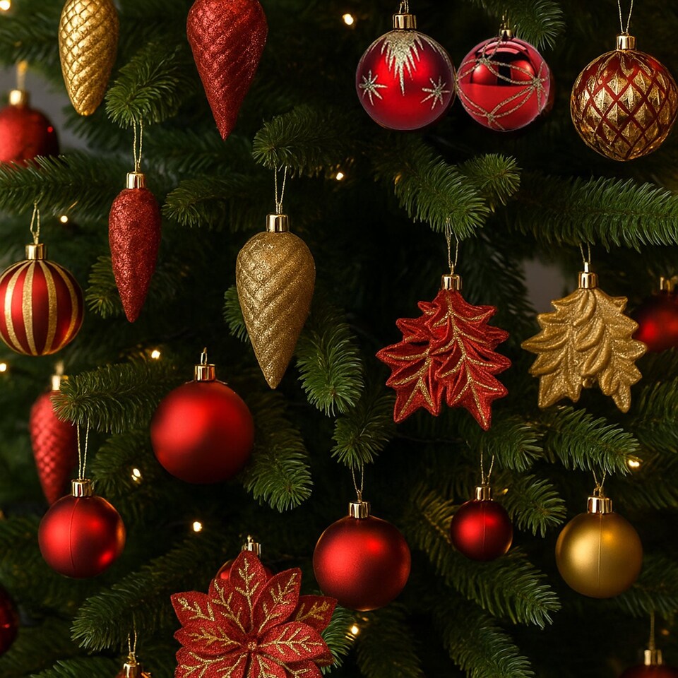 image 1 of Neo Large 110PCS Christmas Tree Bauble Ornaments Set | Red