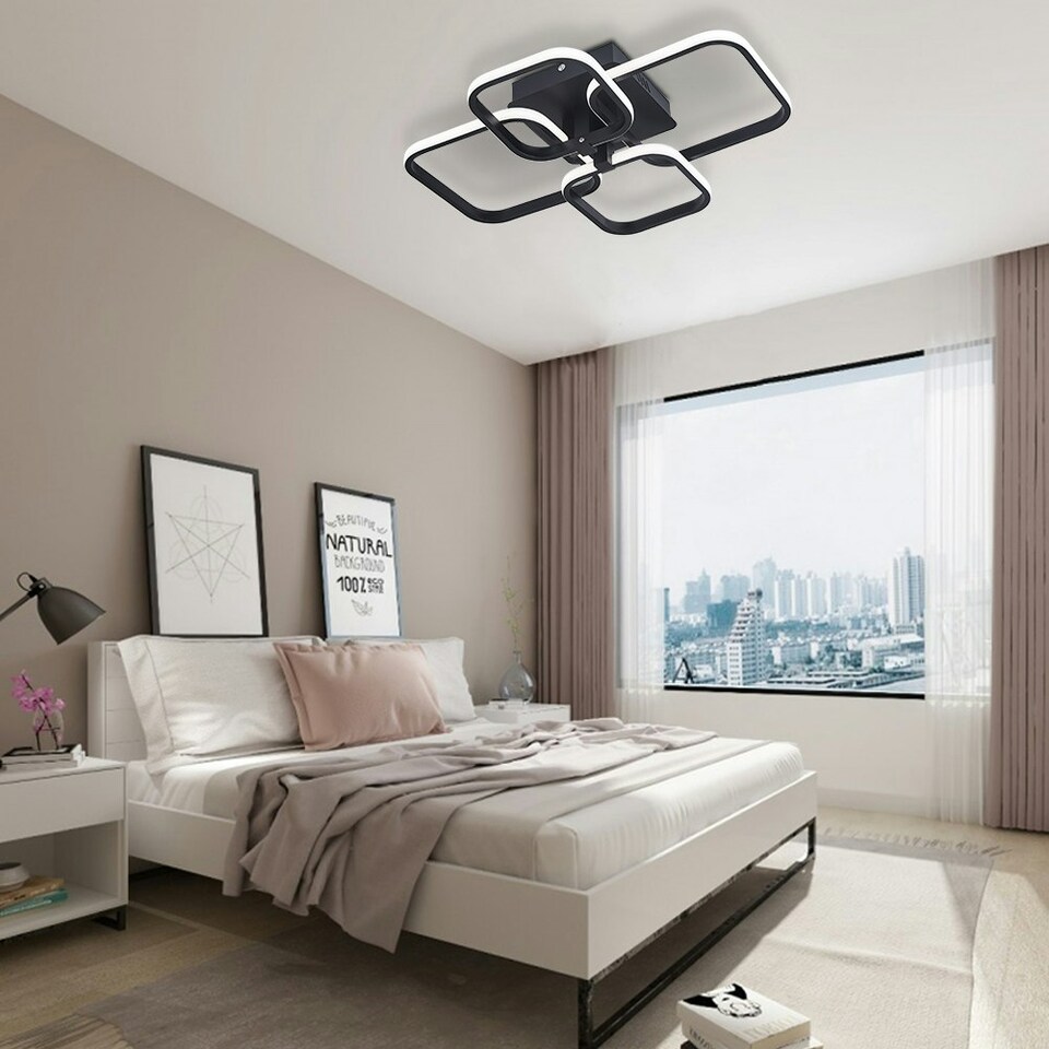 image 1 of Living and Home LED Energy-efficient Semi-Flush Ceiling Light - Black