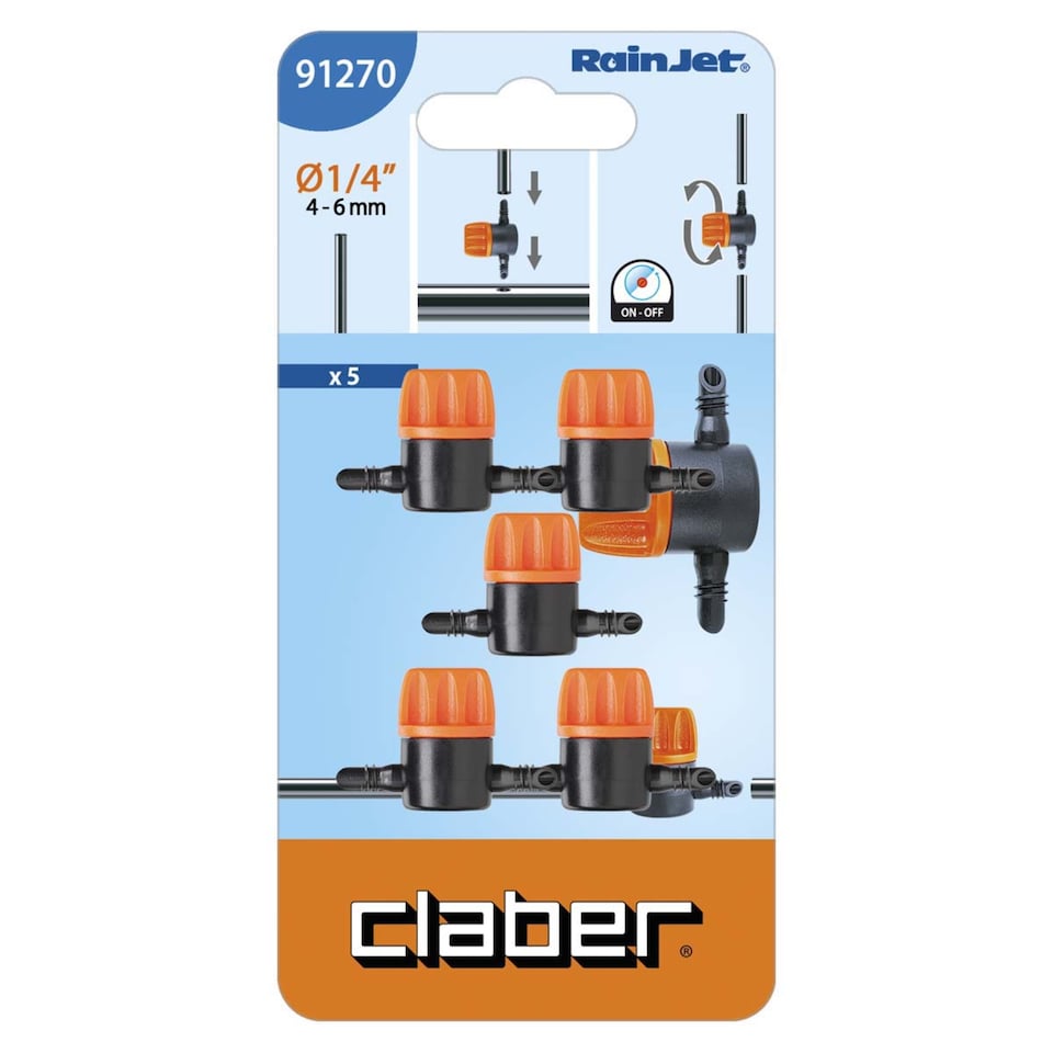 Claber 91270 1/4-Inch Feeding Tube Shut Off Valve | Pack of Five