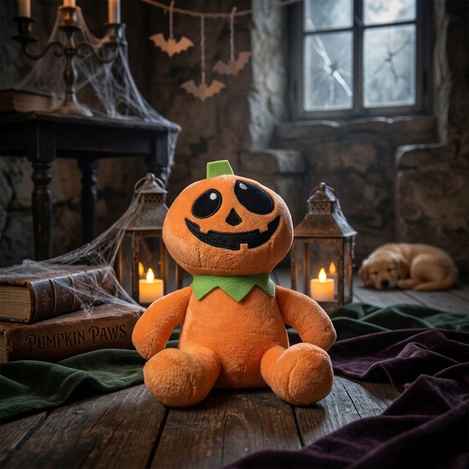 image 1 of Pumpkin Plush Halloween Character Squeaky Dog Toy 17cm