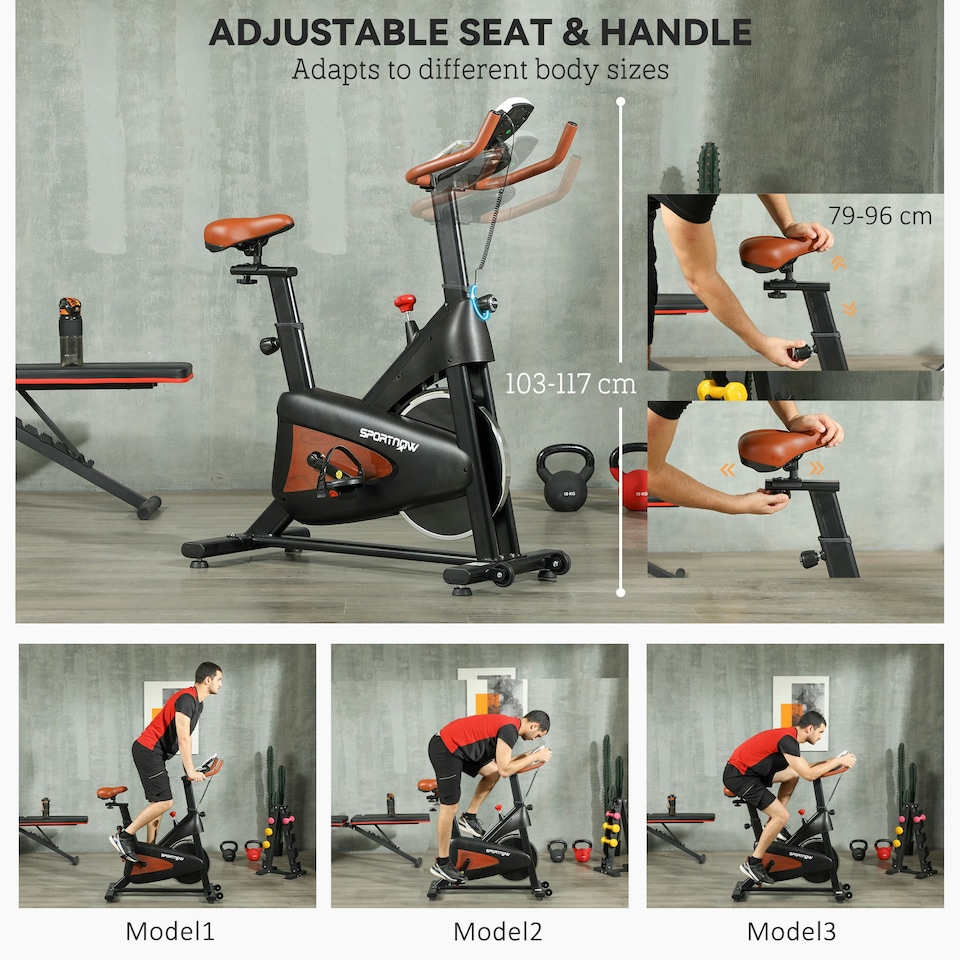image 1 of SPORTNOW Quiet Stationary Exercise Bike with Adjustable Seat, Black