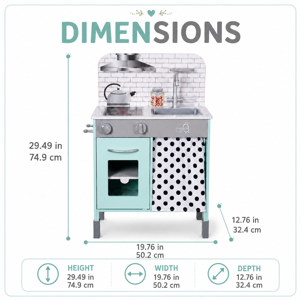 image 1 of Teamson Kids Wooden Play Kitchen, Adjustable Heights, Petrol, Little Chef Philly