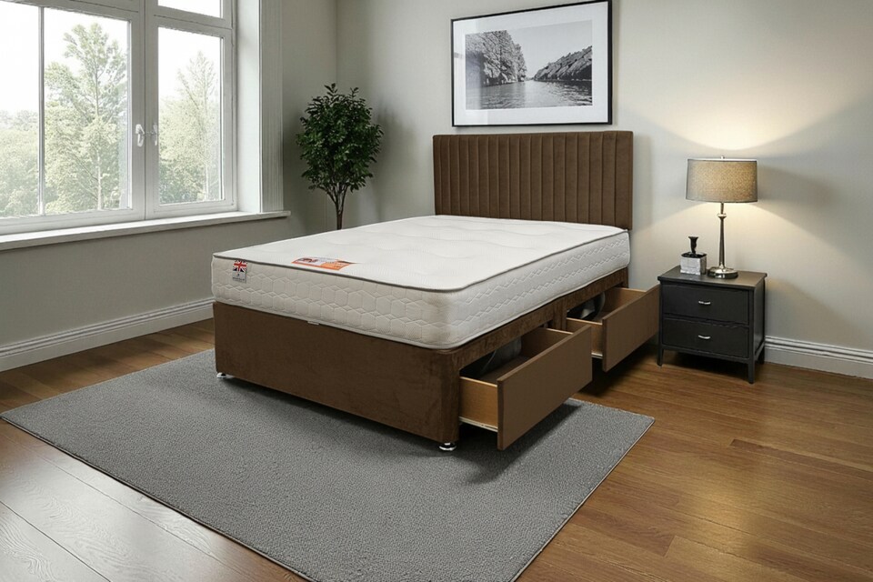 Emily Plush Bed Set With Mattress, 2 Drawers Same Side & 24"Headboard