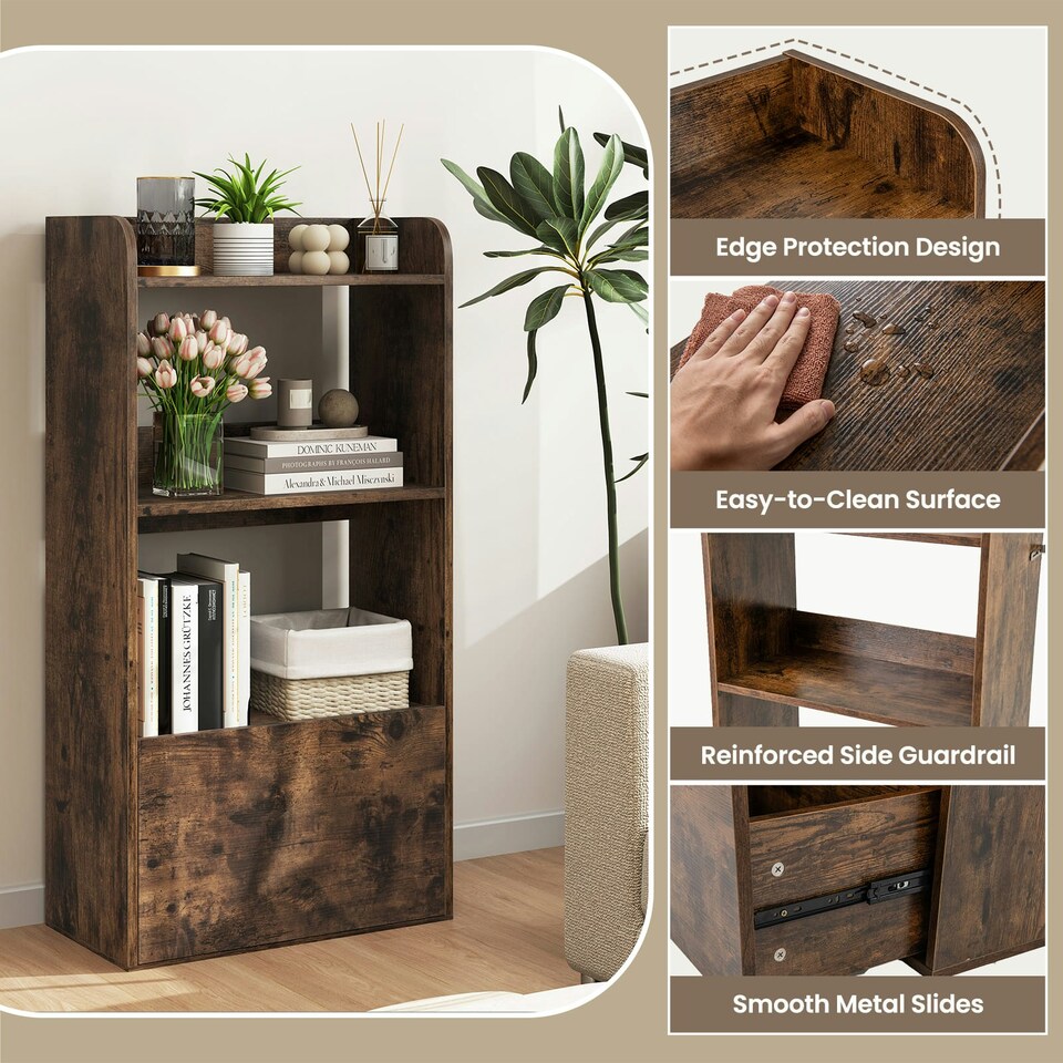 image 1 of COSTWAY Bookcase with Drawer Freestanding Bookshelf Brown Brown