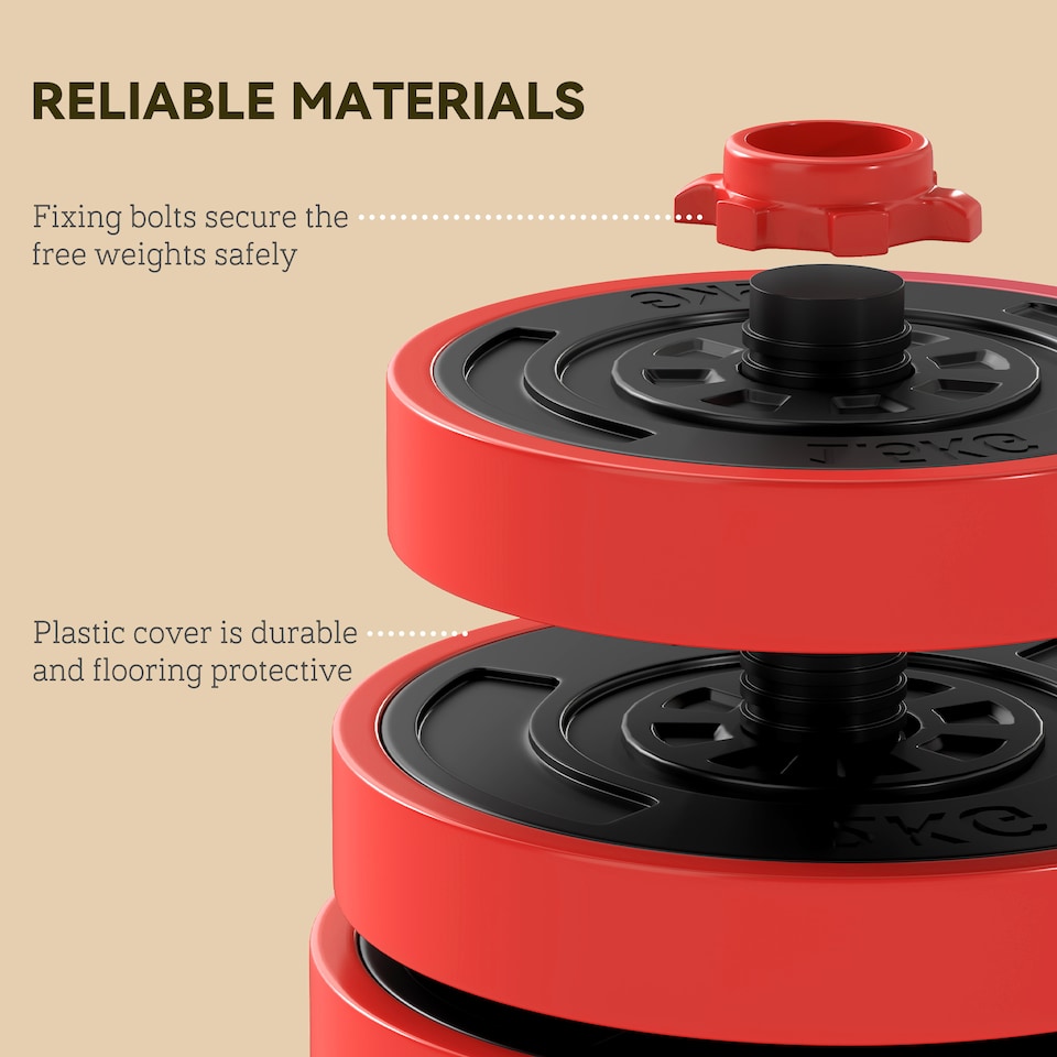 image 1 of SPORTNOW 4-in-1 Adjustable Weight Dumbbells Set, Used as Barbell, Kettlebell, Push up Stand, Free Weights Set for Men and Women Home Gym Training, 30KG, Red