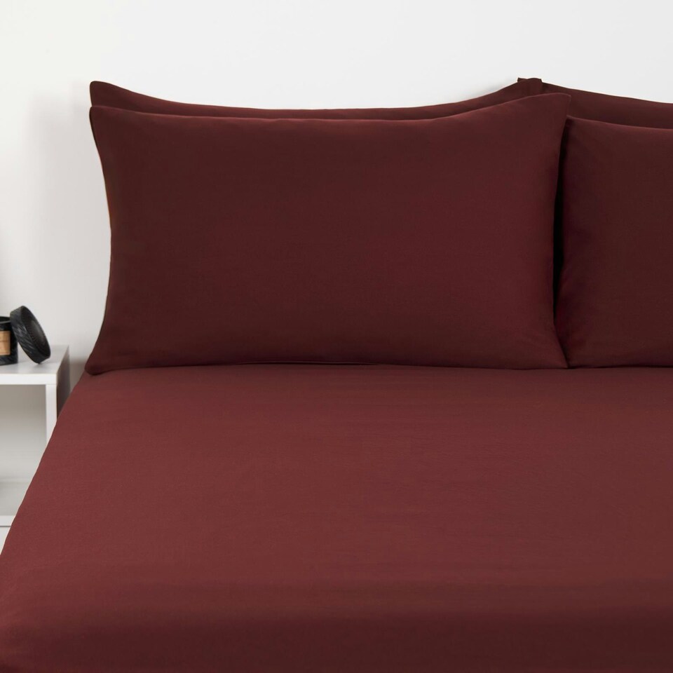 image 1 of OHS Plain Fitted Bed 25cm Deep Elasticated Sheet, King - Burgundy