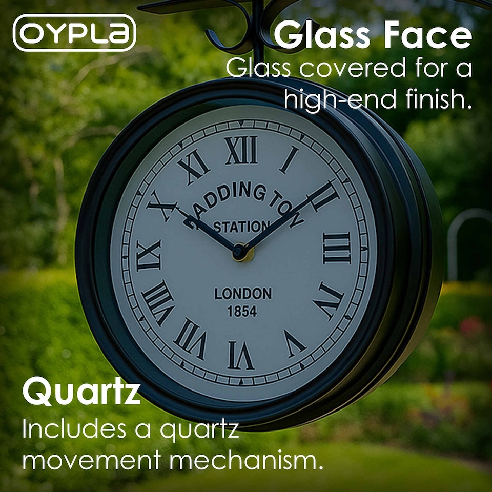image 1 of Double Sided Paddington Station Outdoor Garden Wall Clock