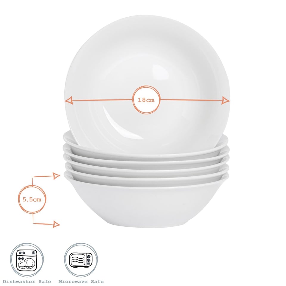 image 1 of Argon Tableware Classic White Cereal Bowls - 18cm - Pack of 6 | White | White